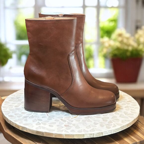 Kork-Ease Korks Kyra Platform Bootie Brown Block Heel Ankle Boots Women’s 10M - Picture 1 of 12